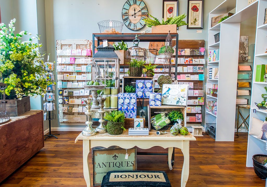 Paris-inspired home goods and gifts line the shelves at Le Village Marché. Photograph by Daniel Swartz.