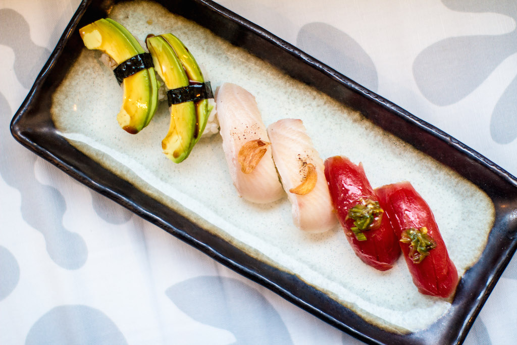 nigiri-5 - Washingtonian Nigiri are fashioned out of fish flown in from Japan, or vegetarian-friendly produce. All are brushed with a house soy mixture.