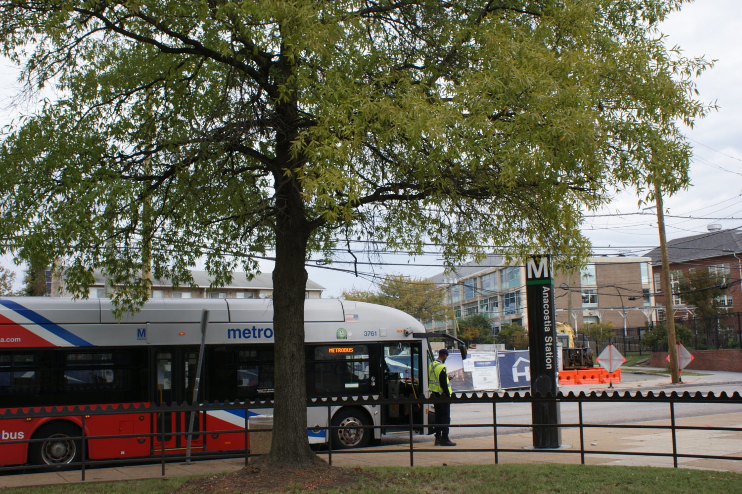 A Metro bus parked outside the Anacostia station.