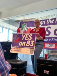 YES on 83 Campaign Leader Lisa Rice at press conference - Washingtonian