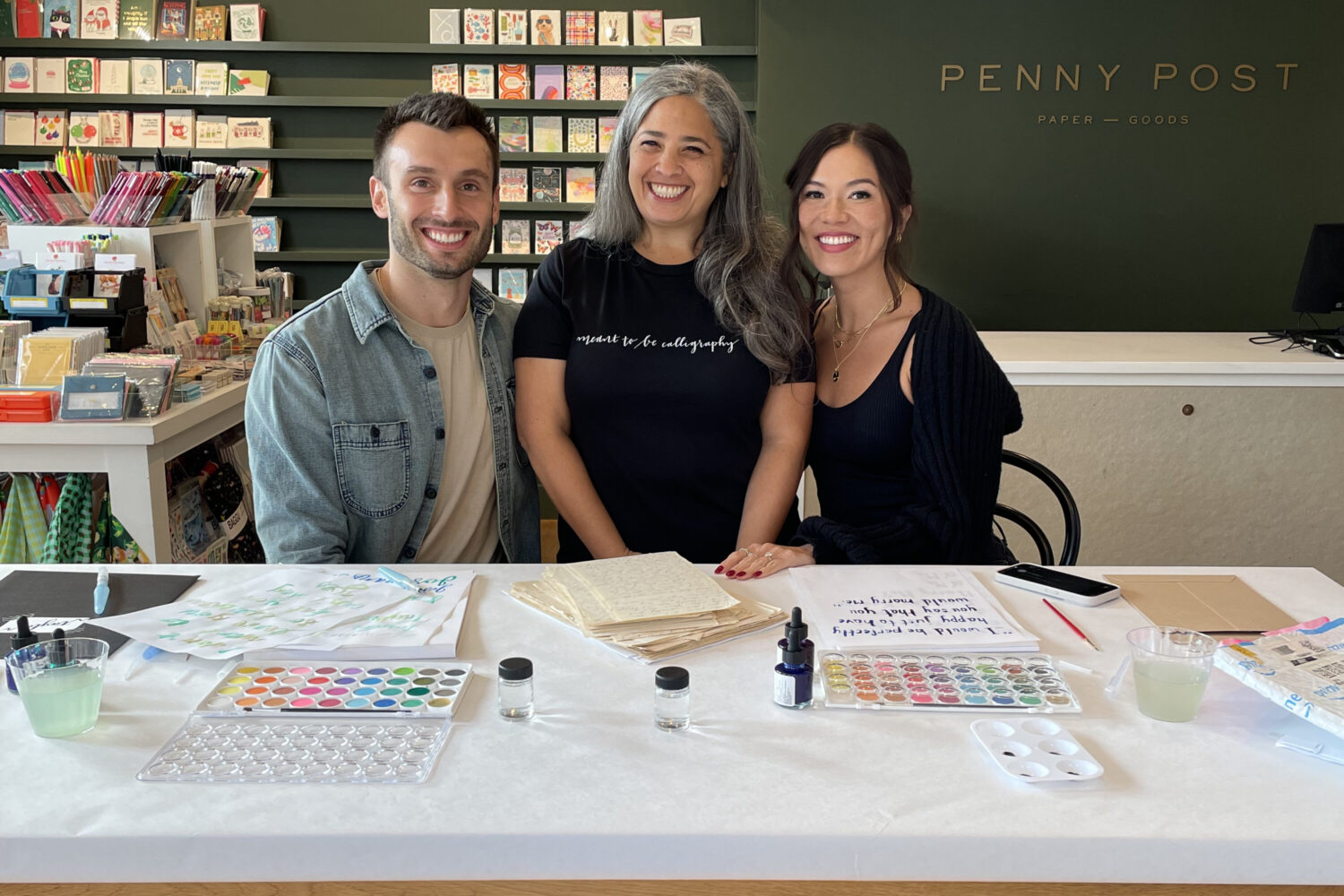 Michele Hatty Fritz with Garrett Joseman and Taylor Krause. Photo courtesy of Meant To Be Calligraphy.