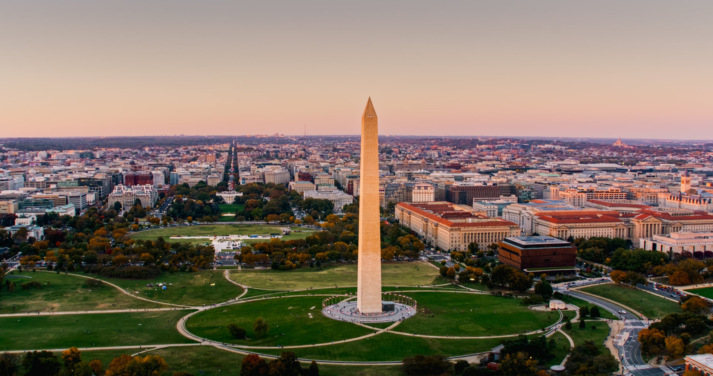 The White House and the Washington Monument at Dusk - Aerial - Washingtonian