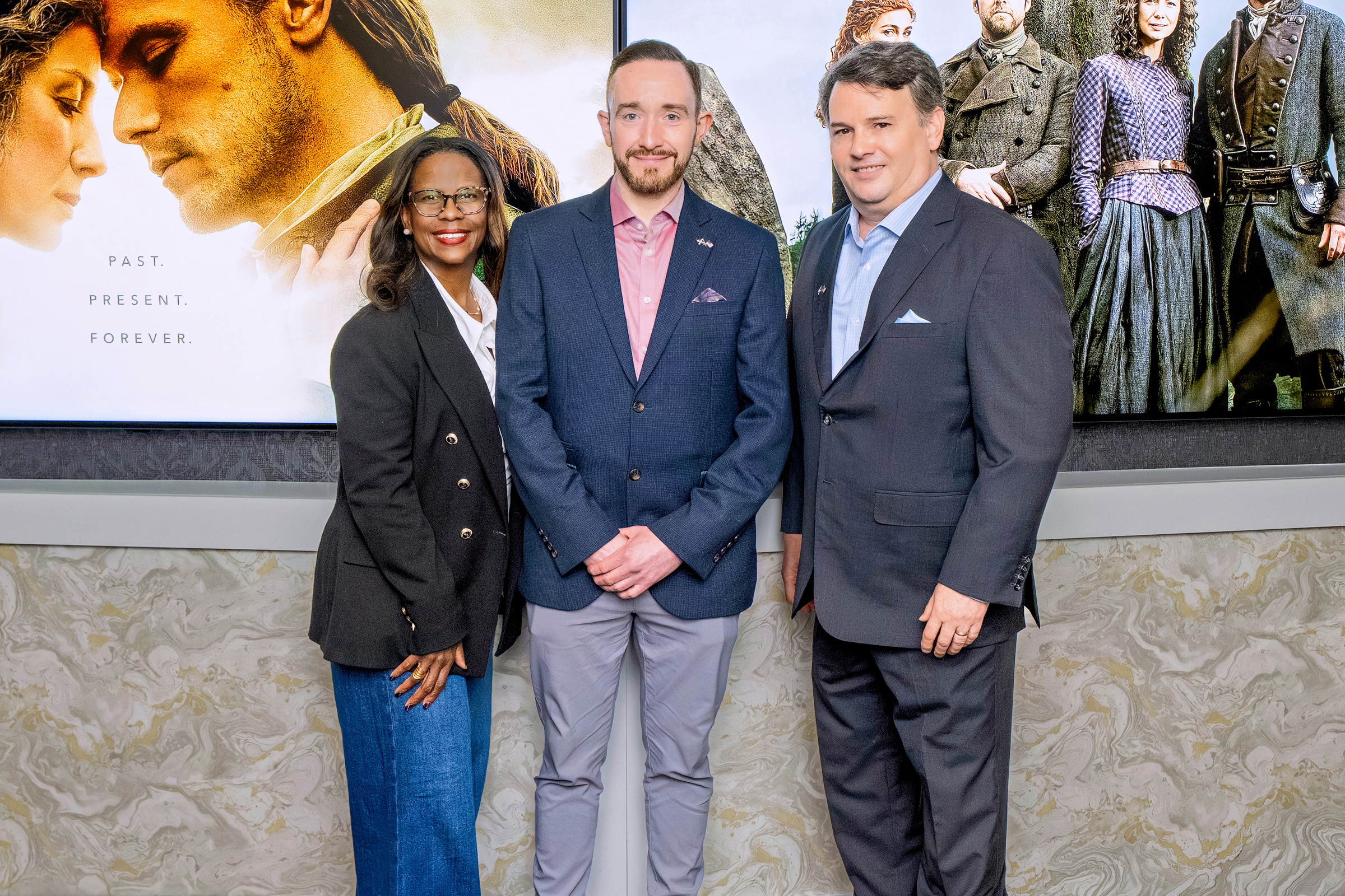 NCTA’s Nilda Gumbs; Mark Boyce, acting minister-counsellor for the Scottish Government in the USA; and Sony Pictures Entertainment’s Andrew Reinsdorf.