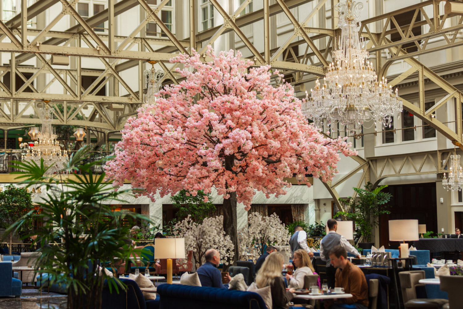 The Waldorf Astoria has cherry blossom-themed decor for spring. Photo courtesy of Waldorf Astoria.