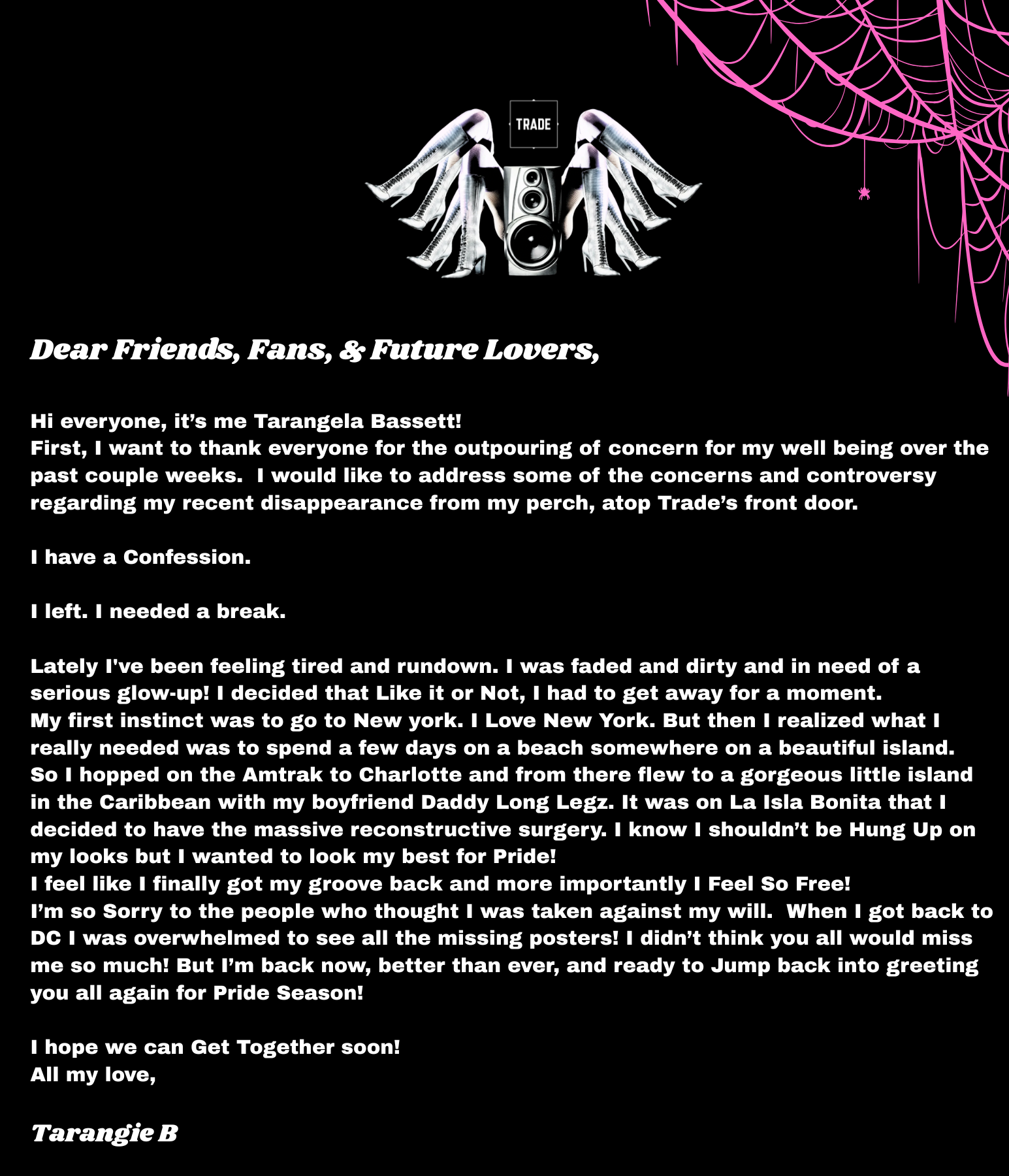 Tarangela Bassett addresses her disappearance in an exclusive statement provided to Washingtonian. Image courtesy of Bumper. - Washingtonian Tarangela Bassett addresses her disappearance in an exclusive statement provided to Washingtonian. Image courtesy of Bumper.