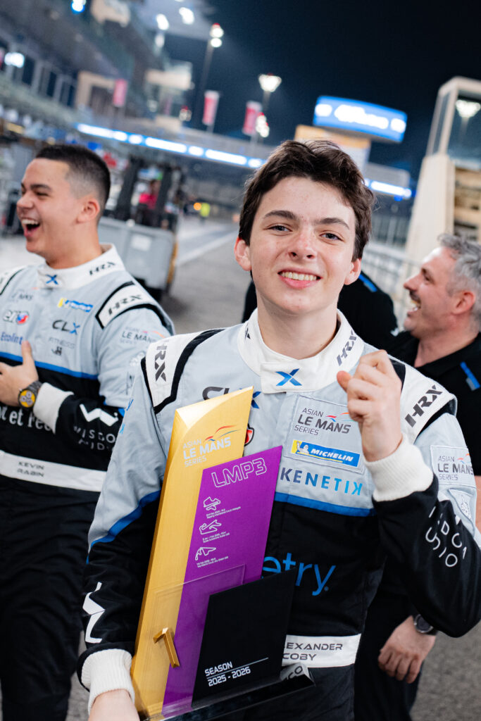 Alexander celebrating the victory of ALMS Asia Le Mans Series 2025-2026 with his team CLX Motorsports The photo was taken in Abu Dhabi - Washingtonian