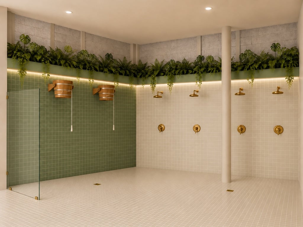 A rendering of the shower area courtesy of Sauna Jungle.